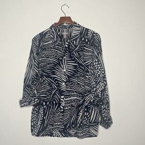 Chicos Button Down Top 100% Cotton Career Sz 3 XL 16/18 Casual Roll Tab‎ Sleeve